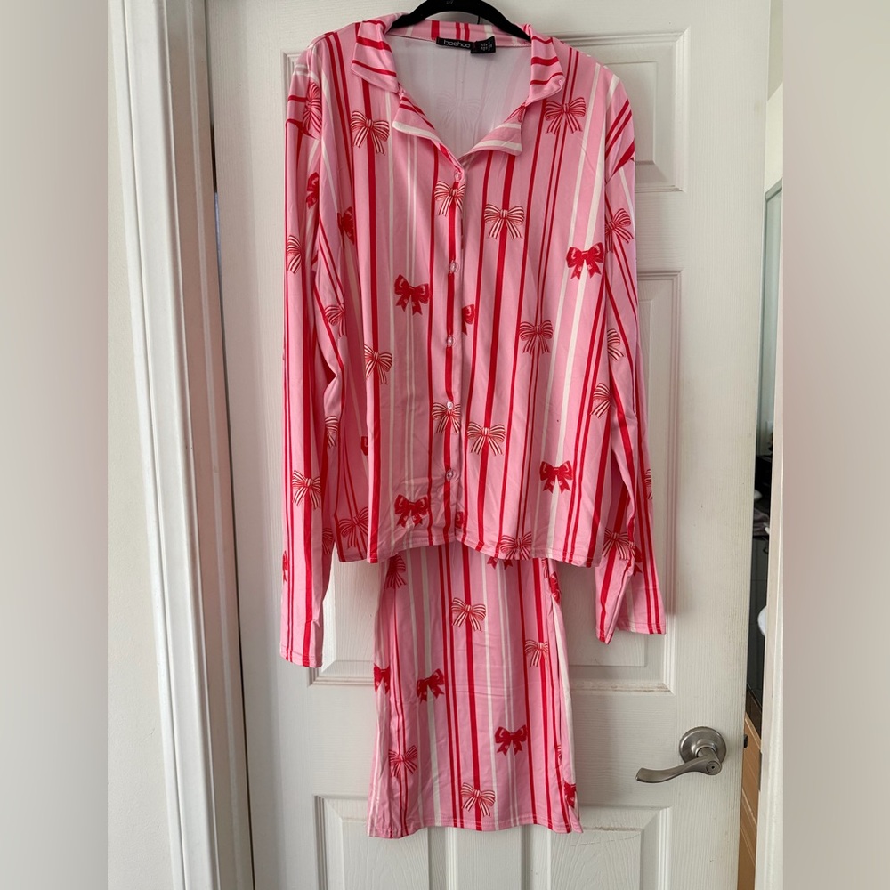 Pink Striped Bow Pajama Set
